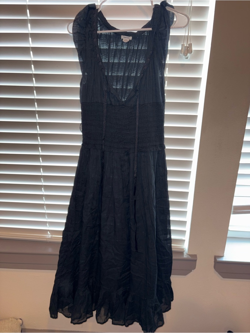 Women's Black Sleeveless Midi Dress with Smocked Waist- Thrifted but NEVER WORN
